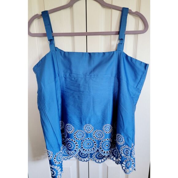 Ann Taylor Loft 16 Eyelet Embroidered‎ Cropped Tank Large Blue Slvless Side Zip - Picture 2 of 8